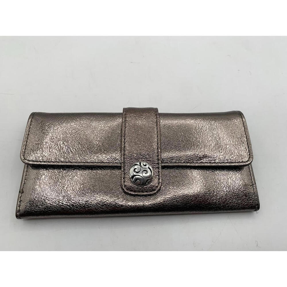 Brighton Nolita Wallet Silver Metallic Shimmer Trifold Magnetic Large